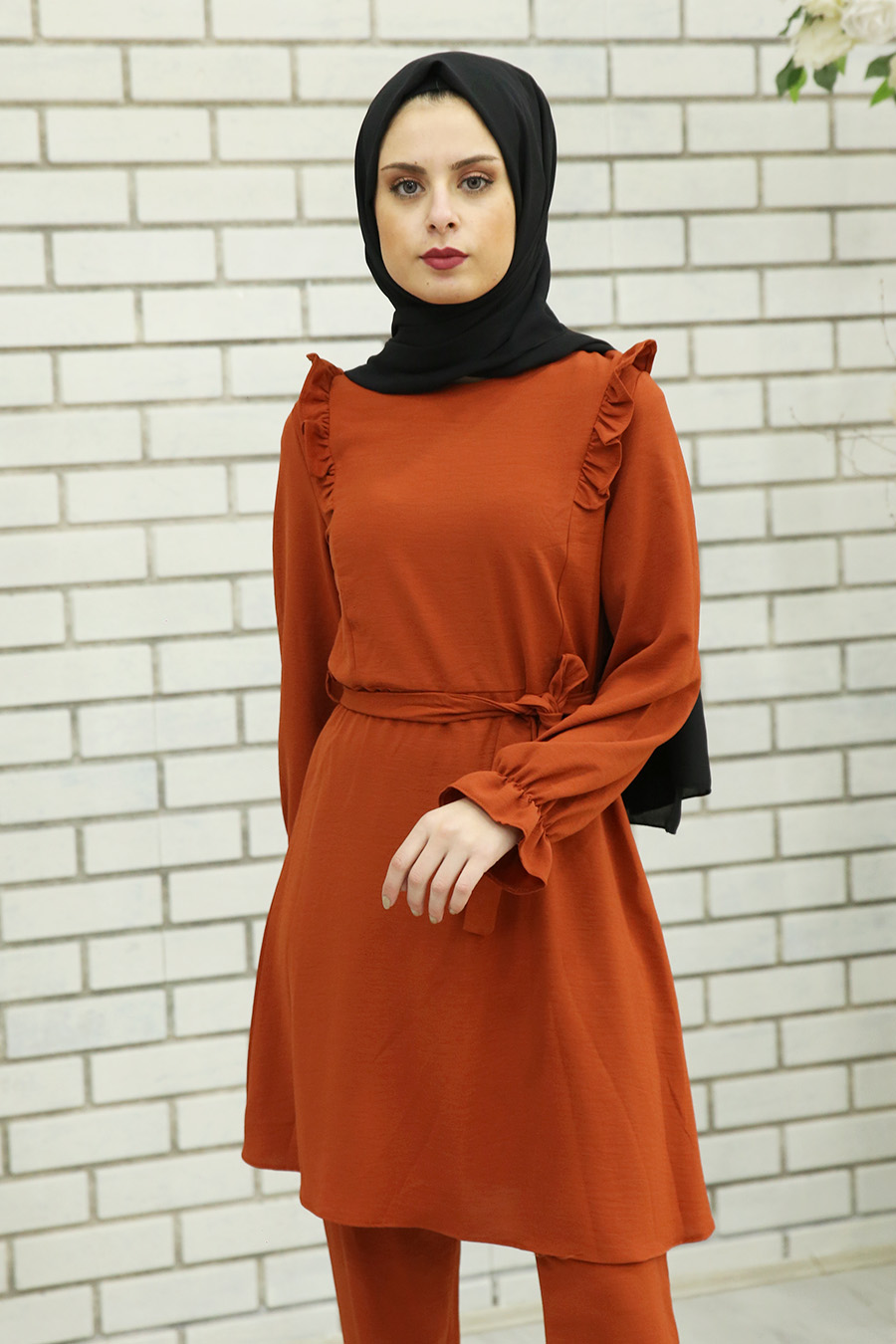 BRICK COLOR TUNIC AND PANT SUIT 