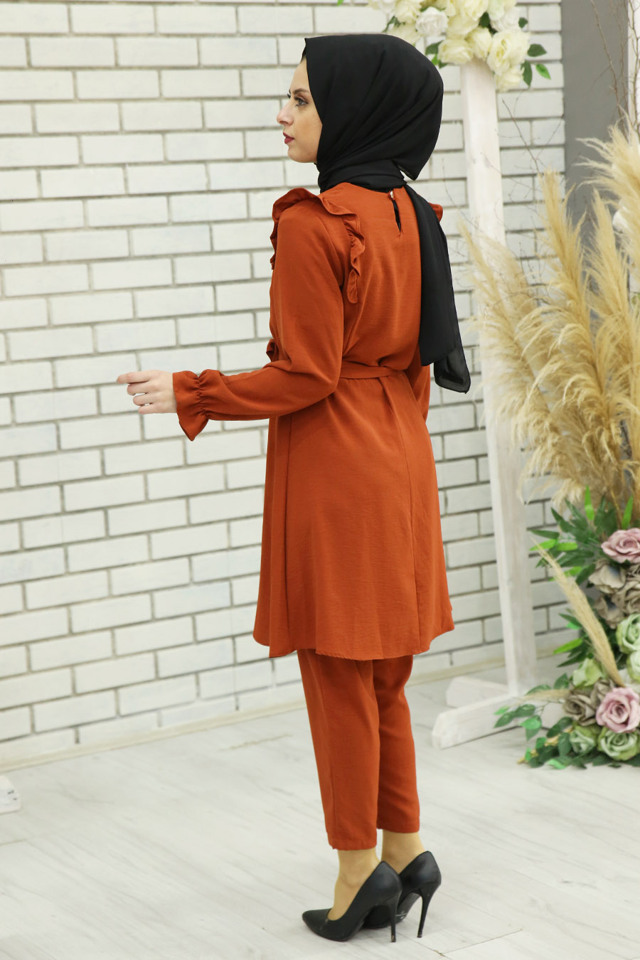 BRICK COLOR TUNIC AND PANT SUIT 