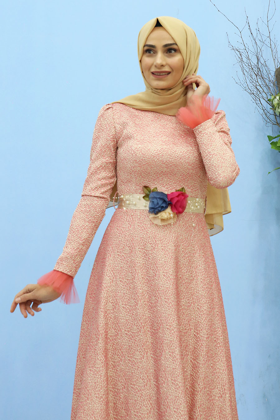 CORAL COLOR EVENING DRESS 