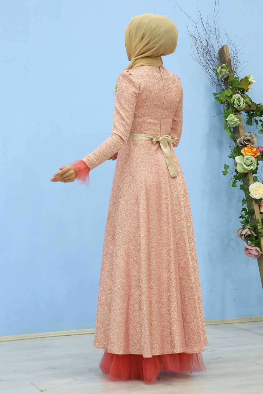 CORAL COLOR EVENING DRESS 