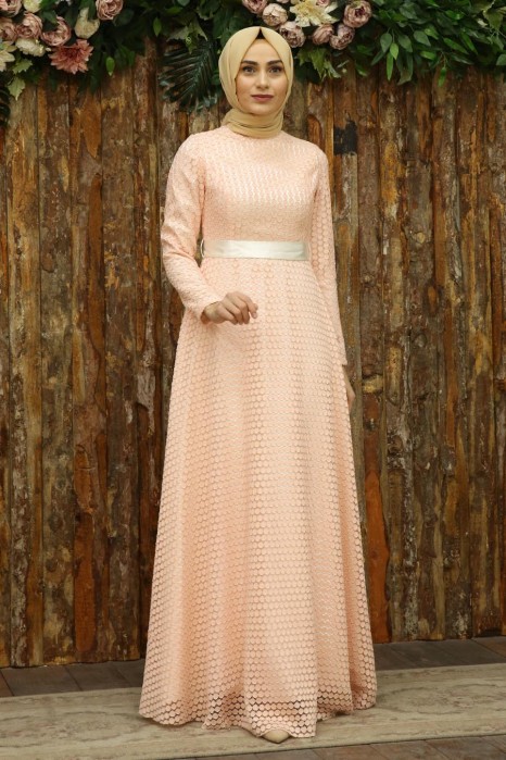 SALMON COLOR EVENING DRESS