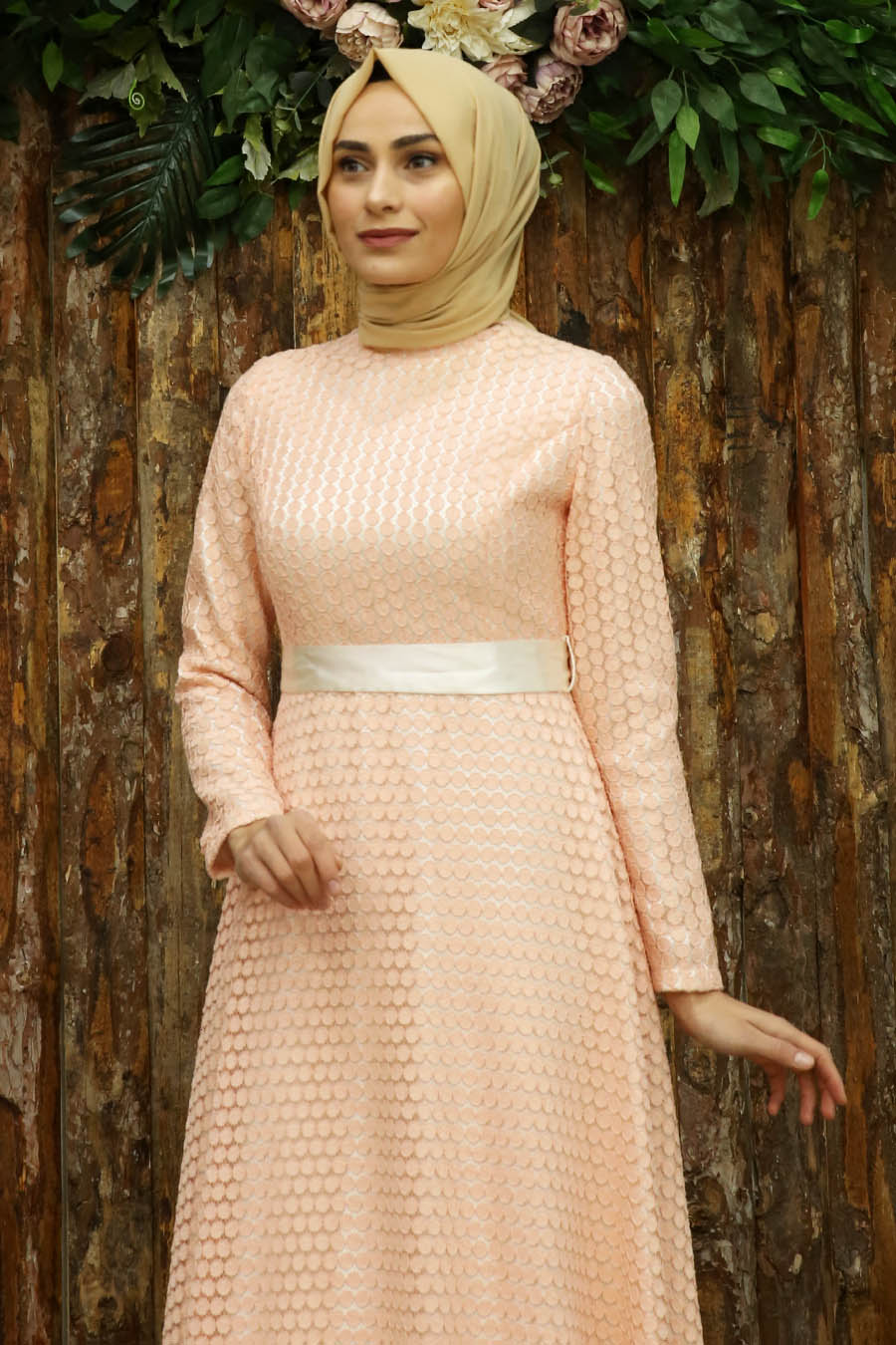 SALMON COLOR EVENING DRESS