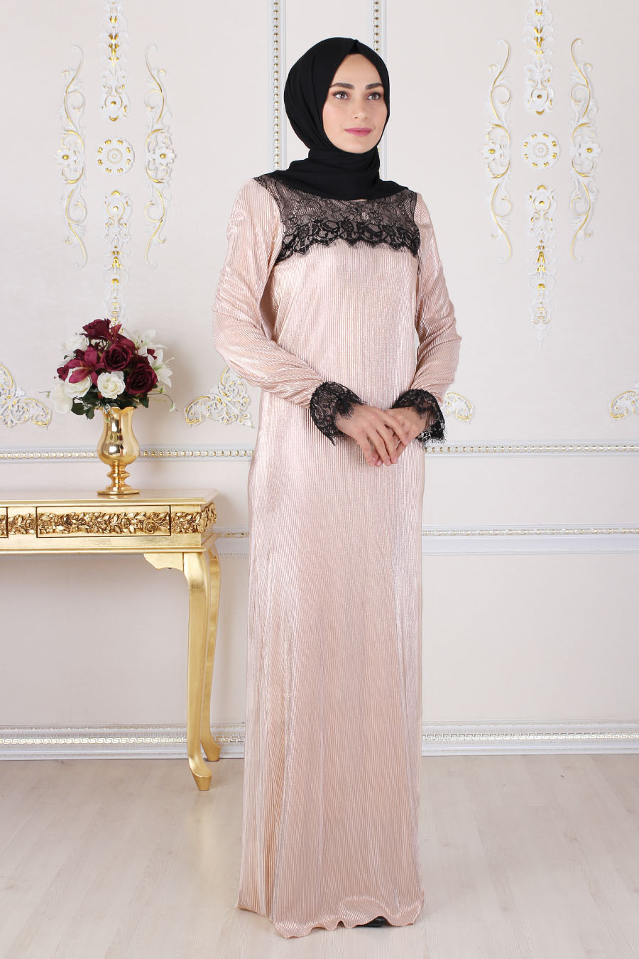 SALMON COLOR PLEATED DRESS