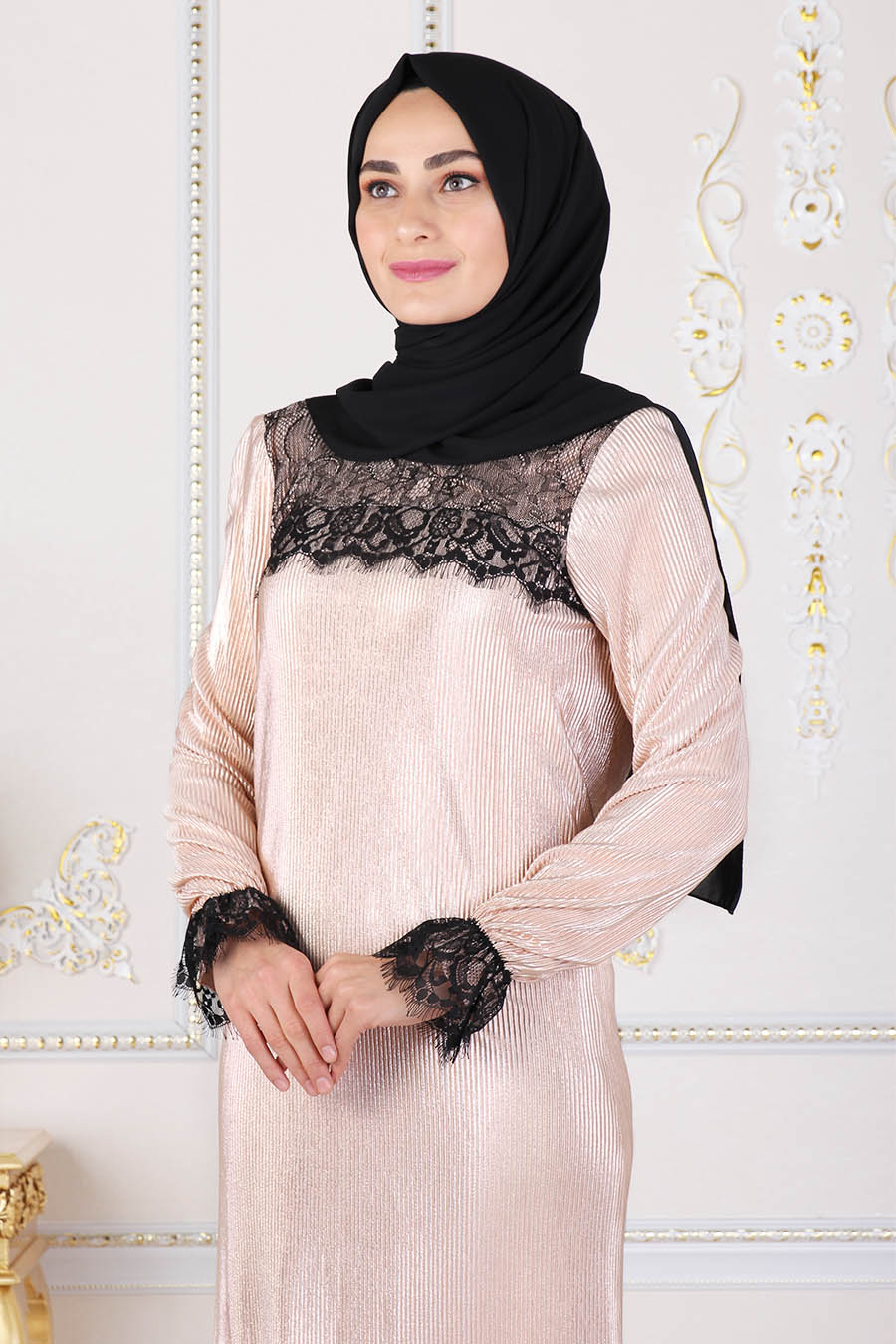 SALMON COLOR PLEATED DRESS