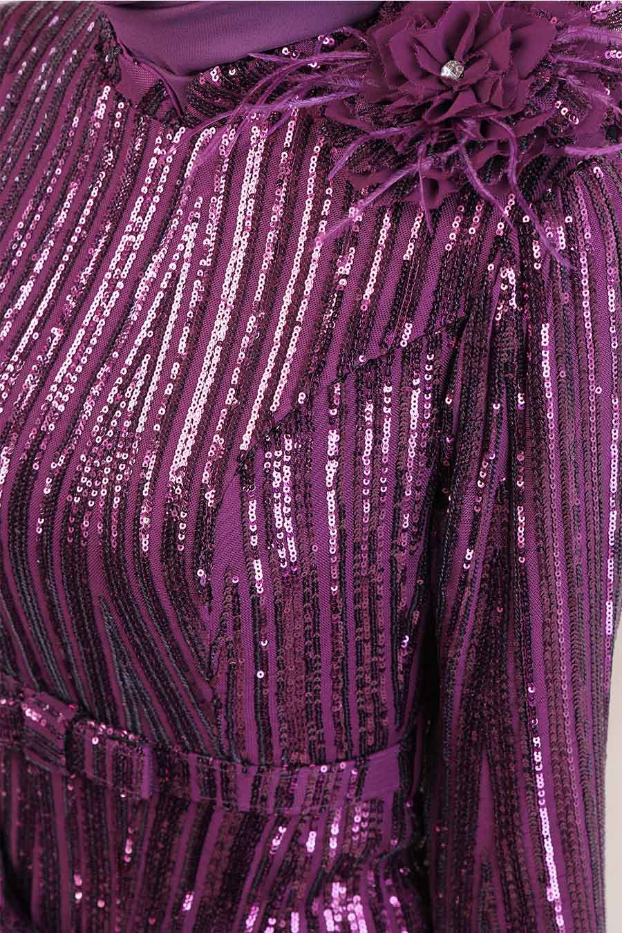SEQUIN DETAILED PURPLE EVENING DRESS