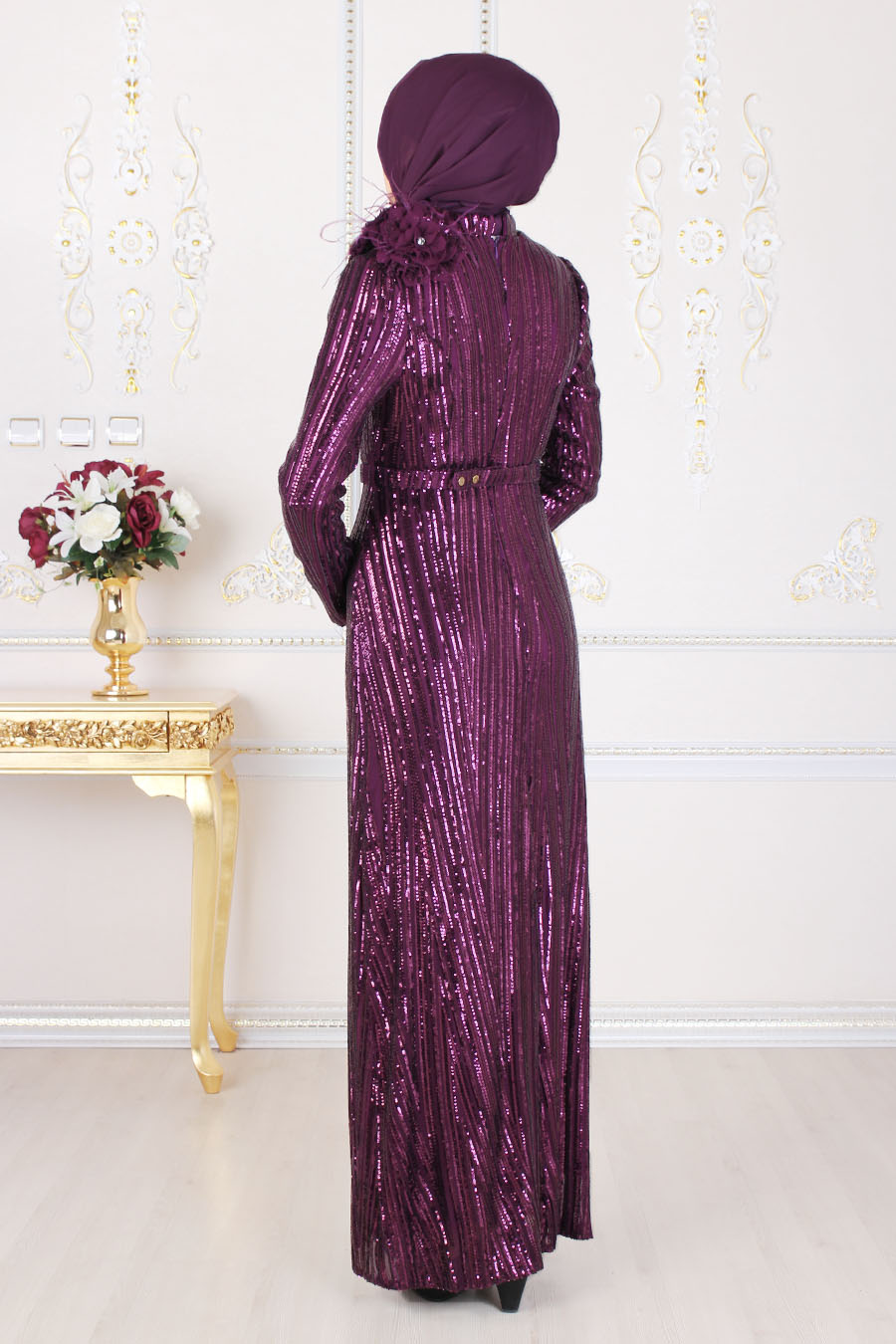SEQUIN DETAILED PURPLE EVENING DRESS