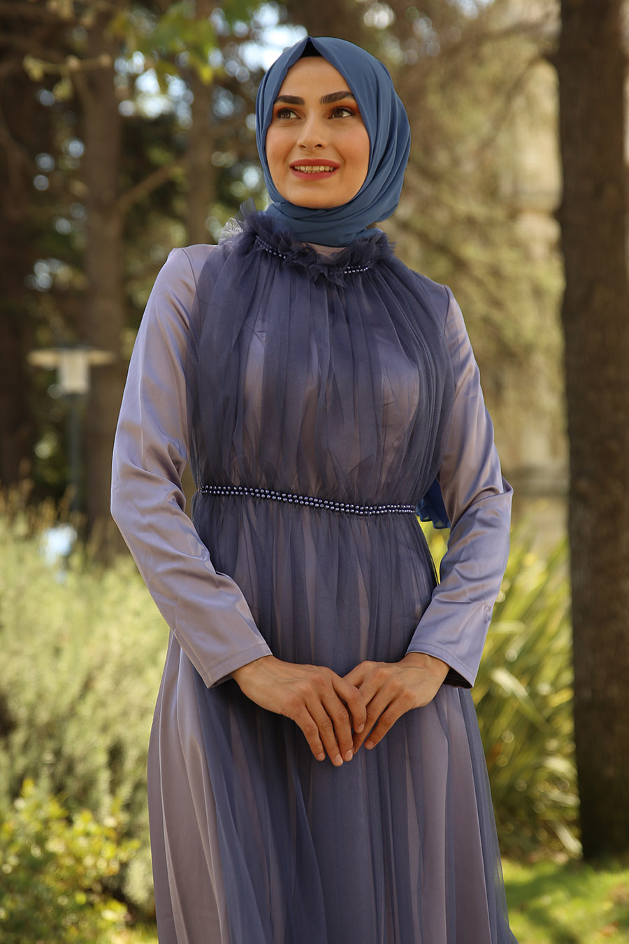 INDIGO COLOR EVENING DRESS