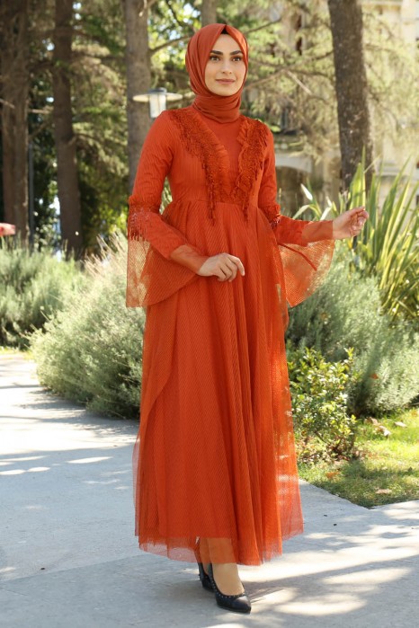BRICK COLOR EVENING DRESS