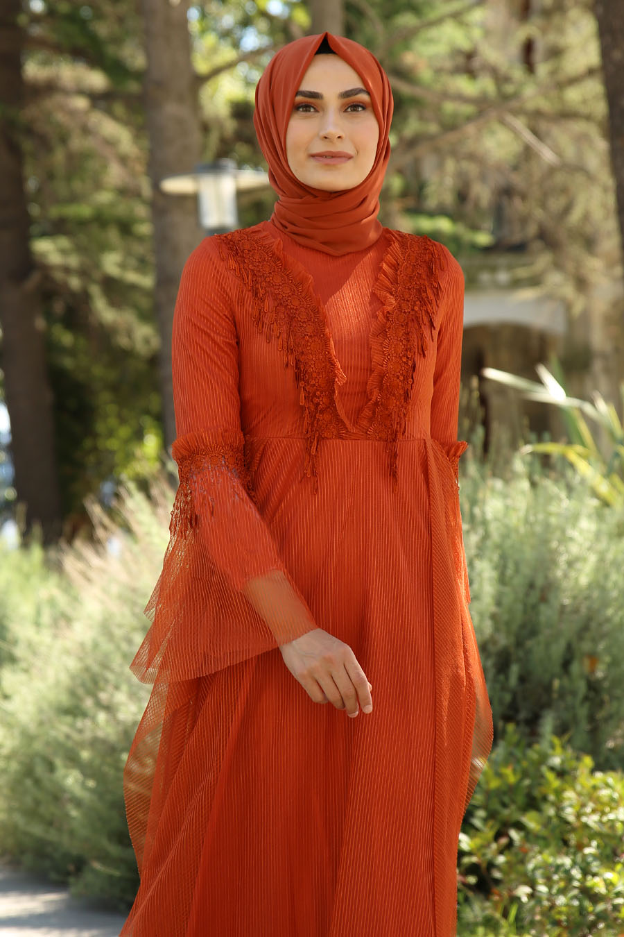 BRICK COLOR EVENING DRESS