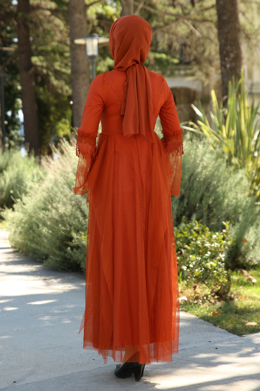 BRICK COLOR EVENING DRESS