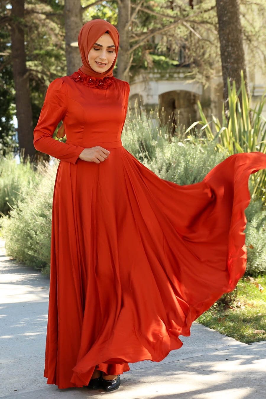 BRICK COLOR EVENING DRESS