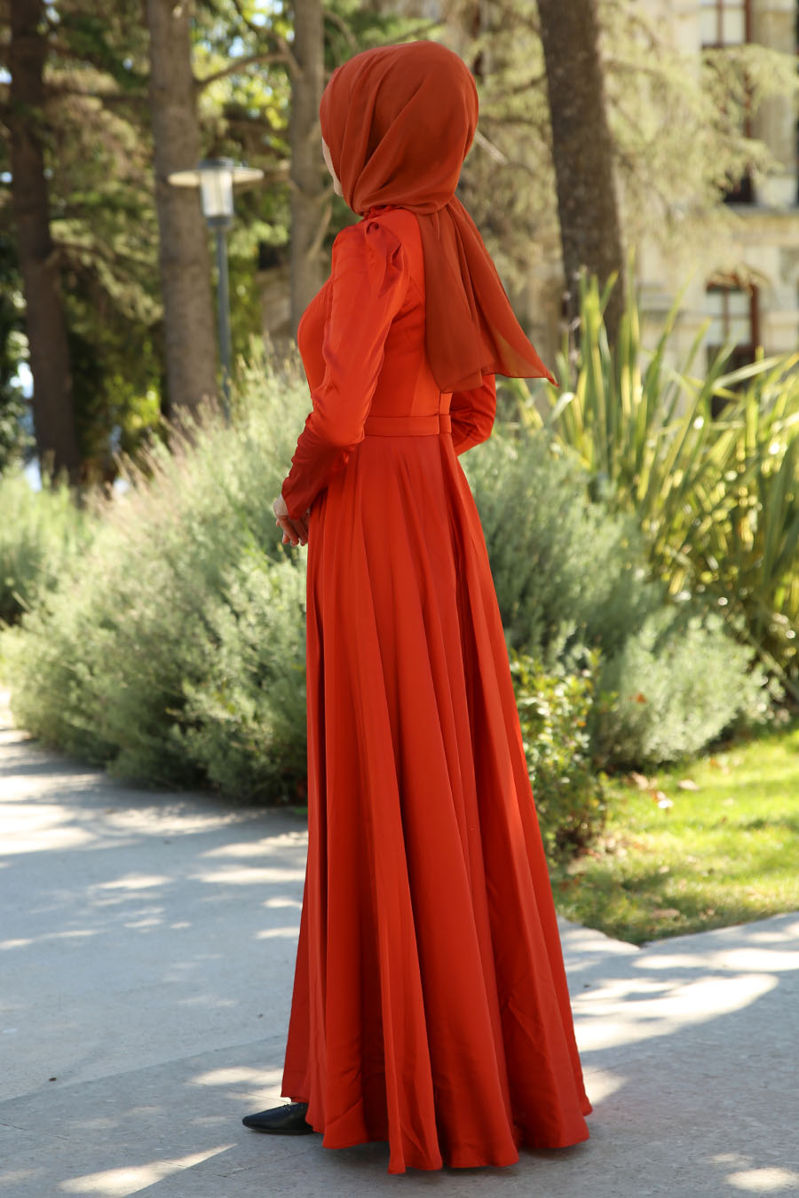BRICK COLOR EVENING DRESS