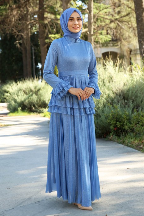 BRIGT INDIGO COLOR EVENING DRESS 