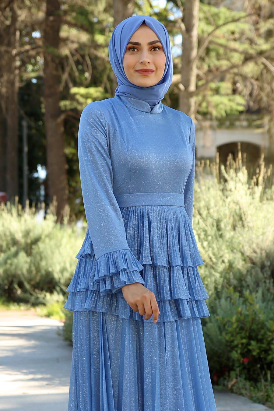 BRIGT INDIGO COLOR EVENING DRESS 