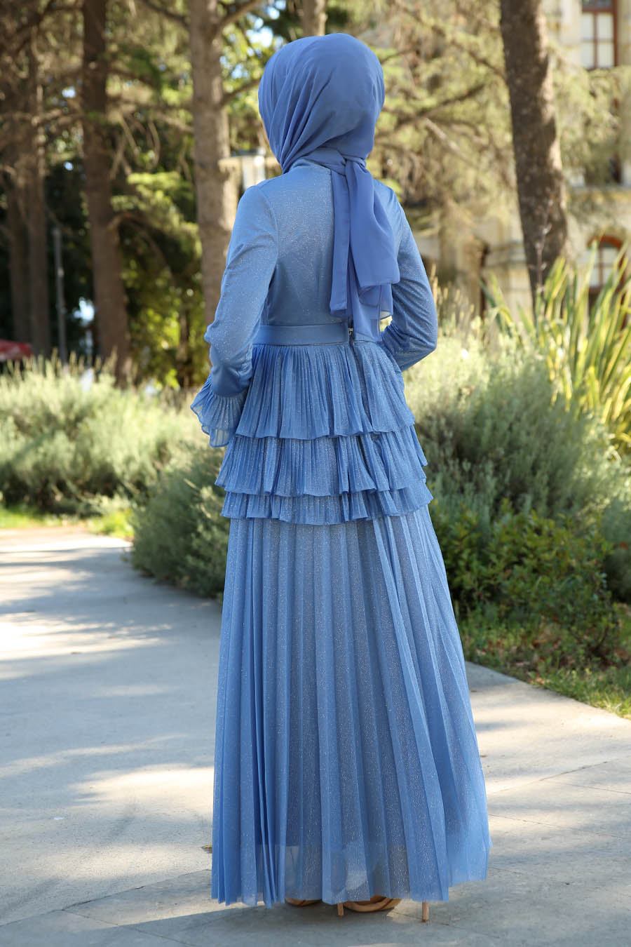 BRIGT INDIGO COLOR EVENING DRESS 