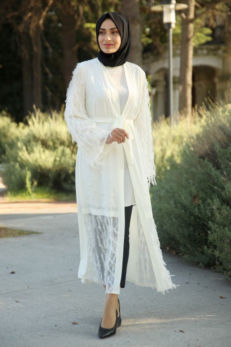 PEARL DETAILED ECRU ABAYA