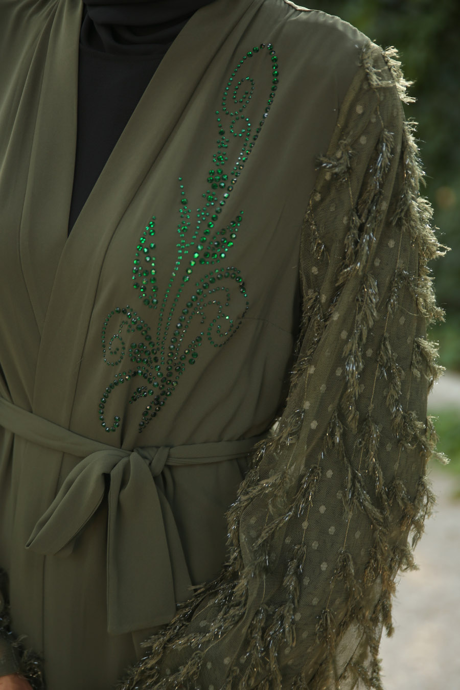 PEARL DETAILED KHAKI ABAYA