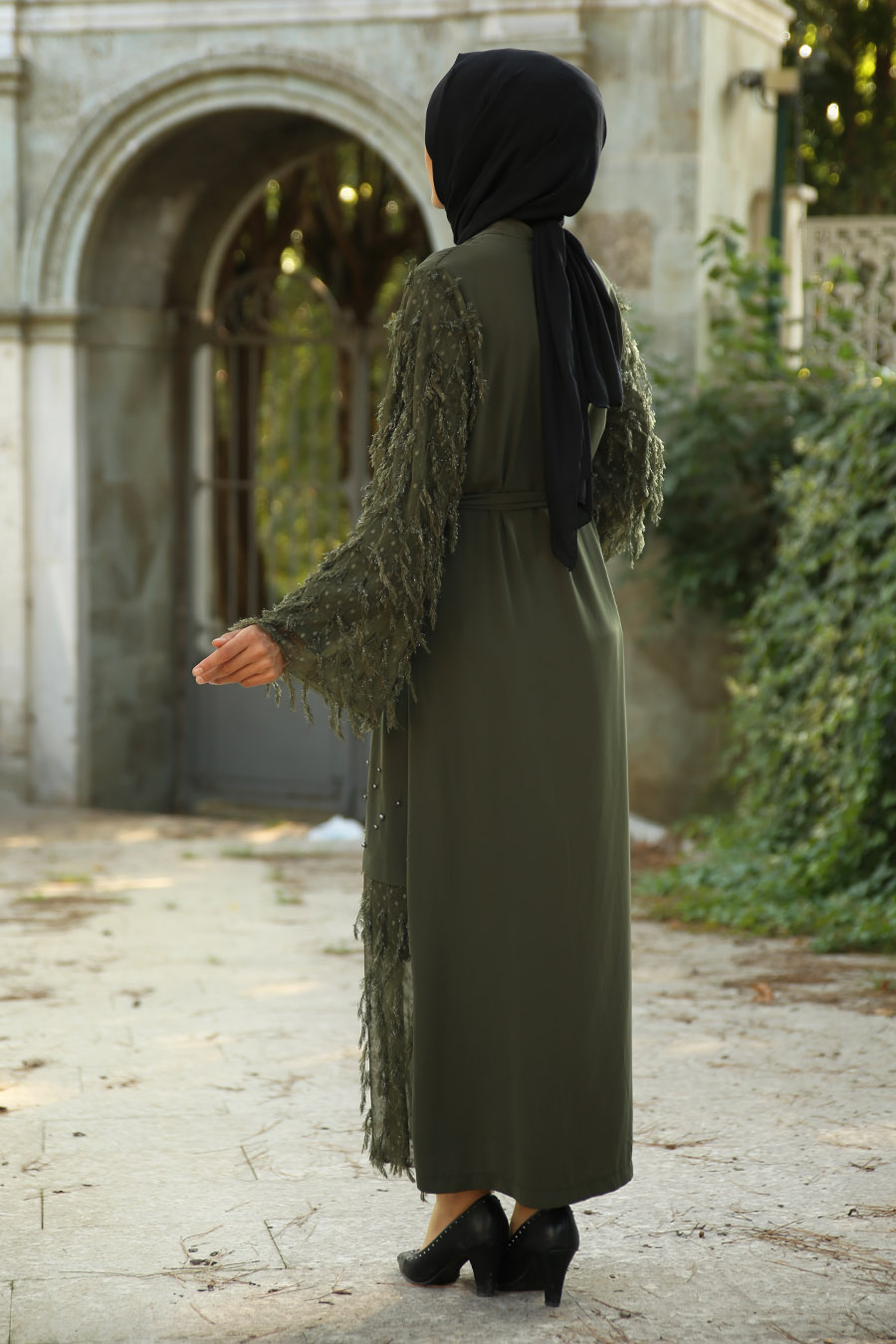 PEARL DETAILED KHAKI ABAYA