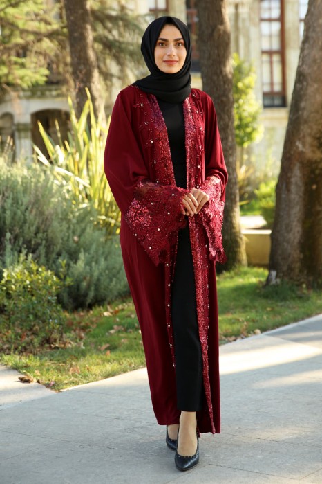 SEQUIN DETAILED CLARET RED ABAYA 