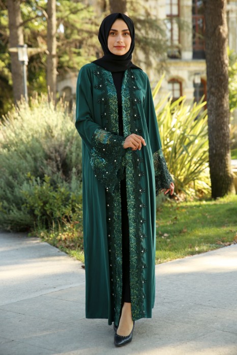 SEQUIN DETAILED GREEN ABAYA