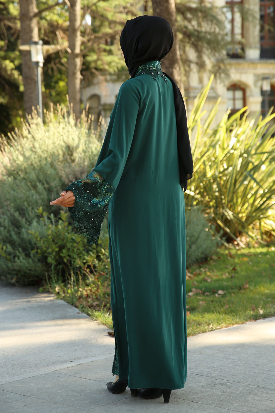 SEQUIN DETAILED GREEN ABAYA