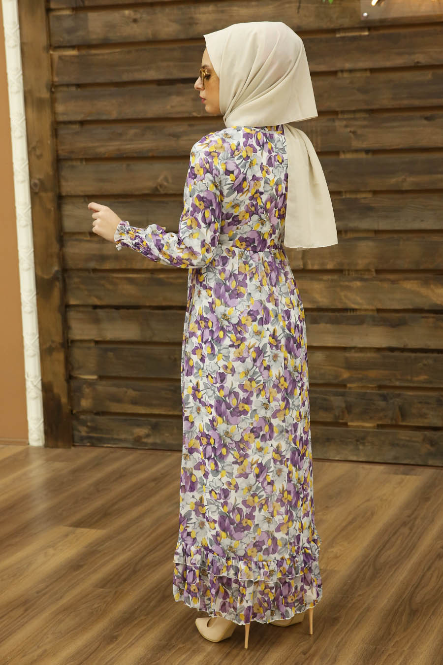 FLOWER PATTERNED PURPLE DRESS 