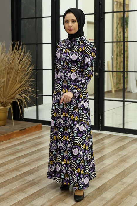 PATTERNED LILA DRESS
