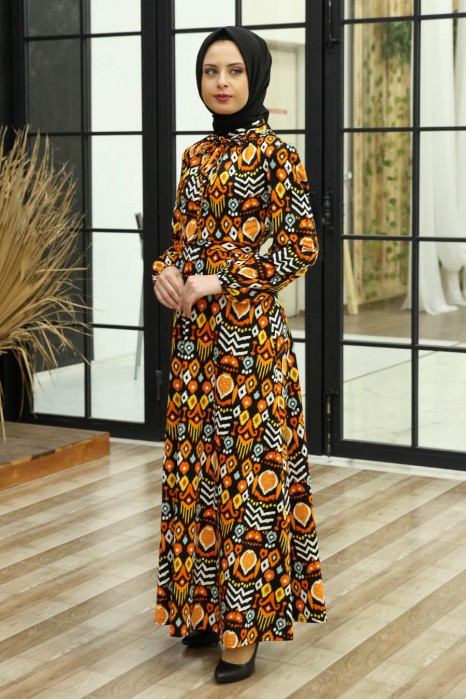 PATTERNED ORANGE DRESS 