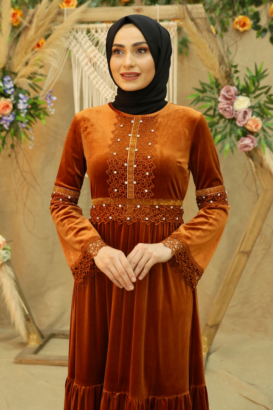 BRICK COLOR EVENING DRESS