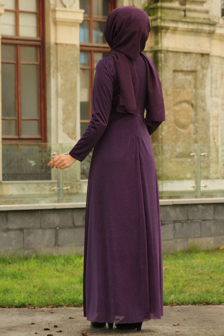 PEARL DETAILED PURPLE EVENING DRESS