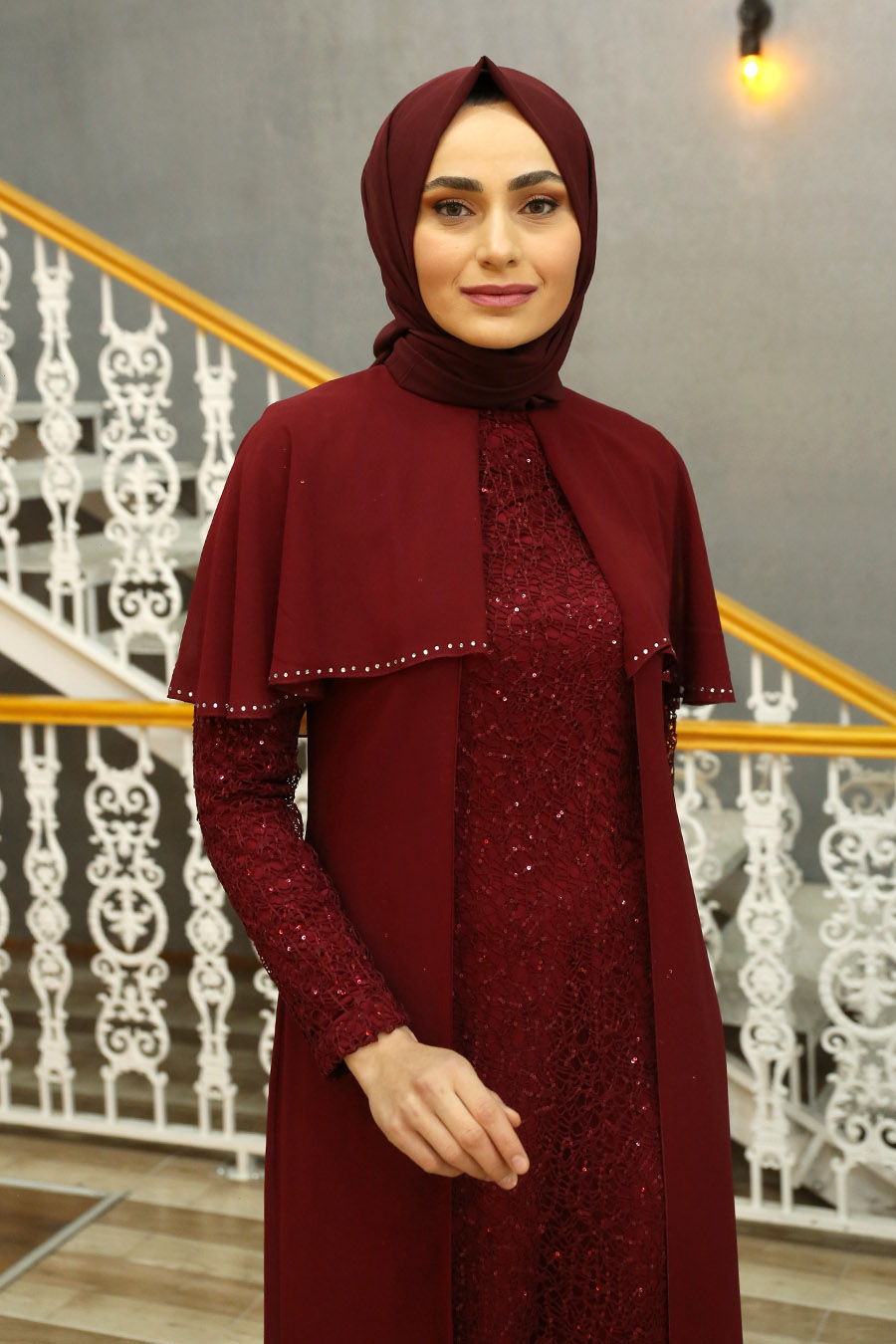 CLARET RED EVENING DRESS 