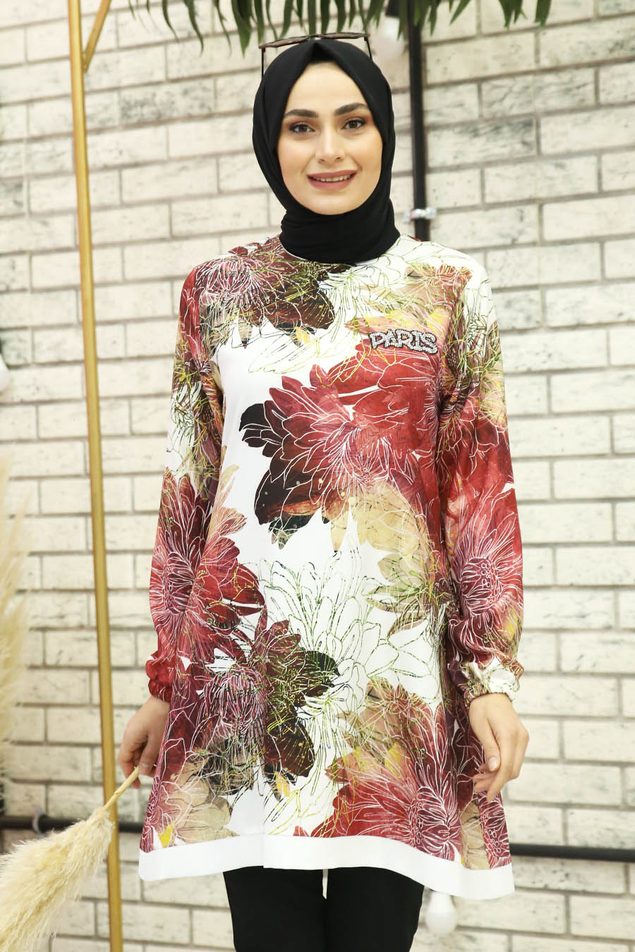 FLOWER PATTERNED RED TUNIC
