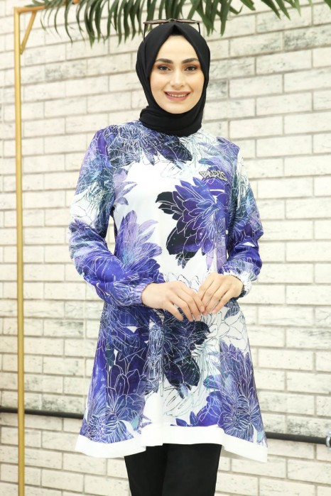 FLOWER PATTERNED BLUE TUNIC 