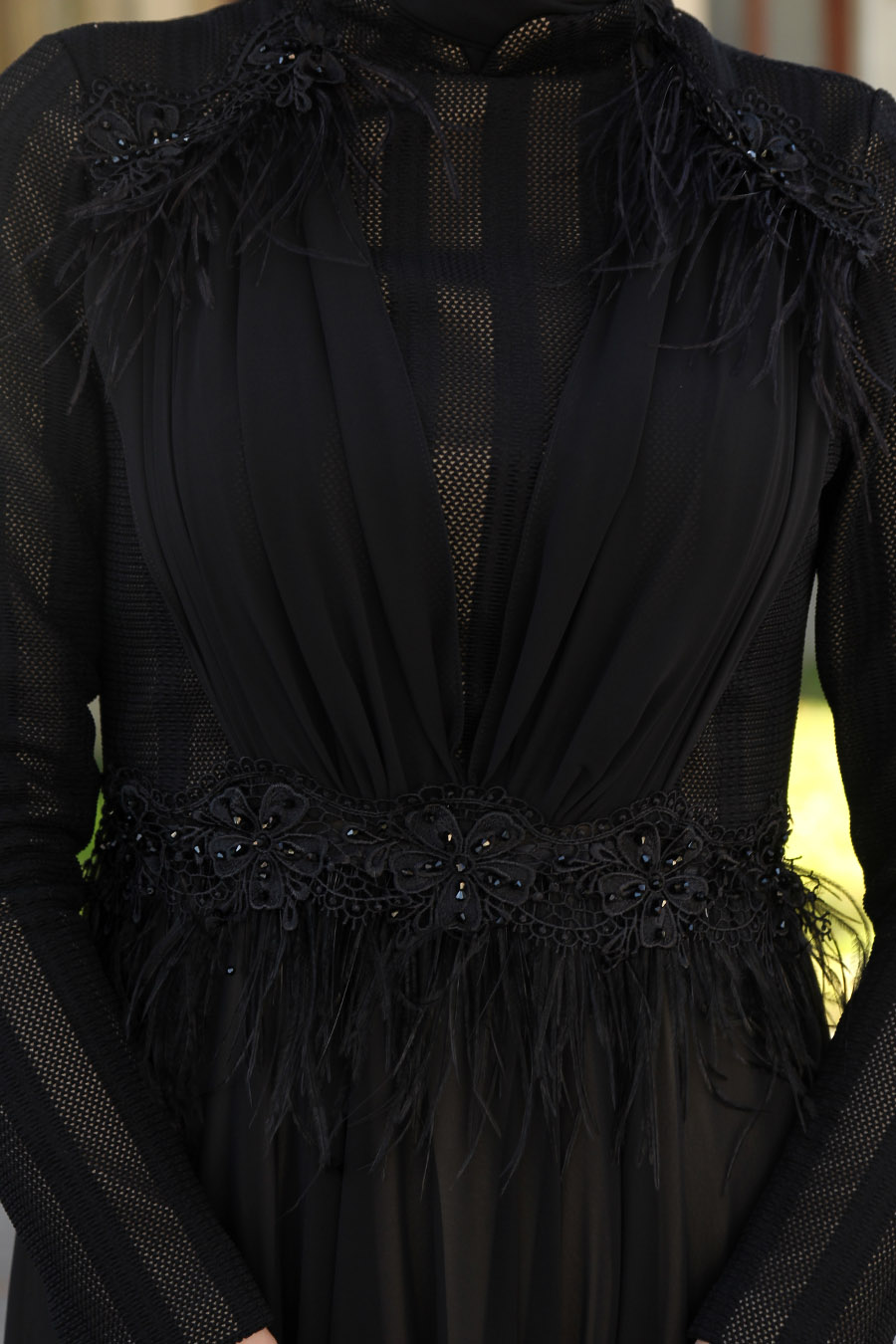 HAIRY BLACK EVENING DRESS