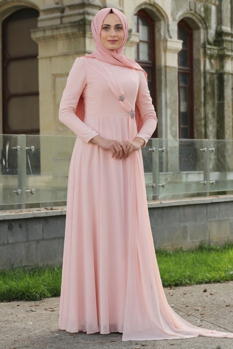 SALMON COLOR EVENING DRESS