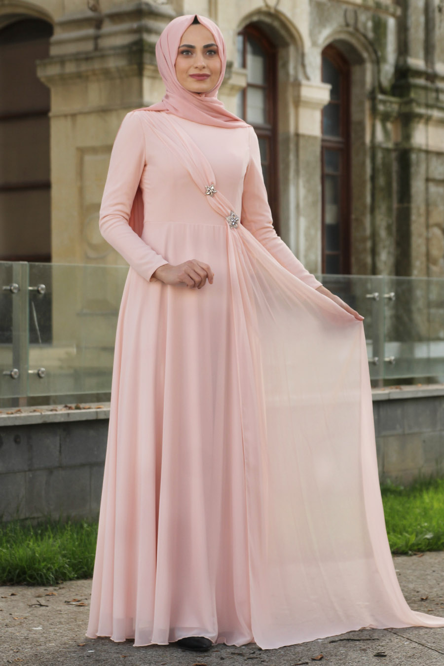 SALMON COLOR EVENING DRESS SALMON COLOR EVENING DRESS