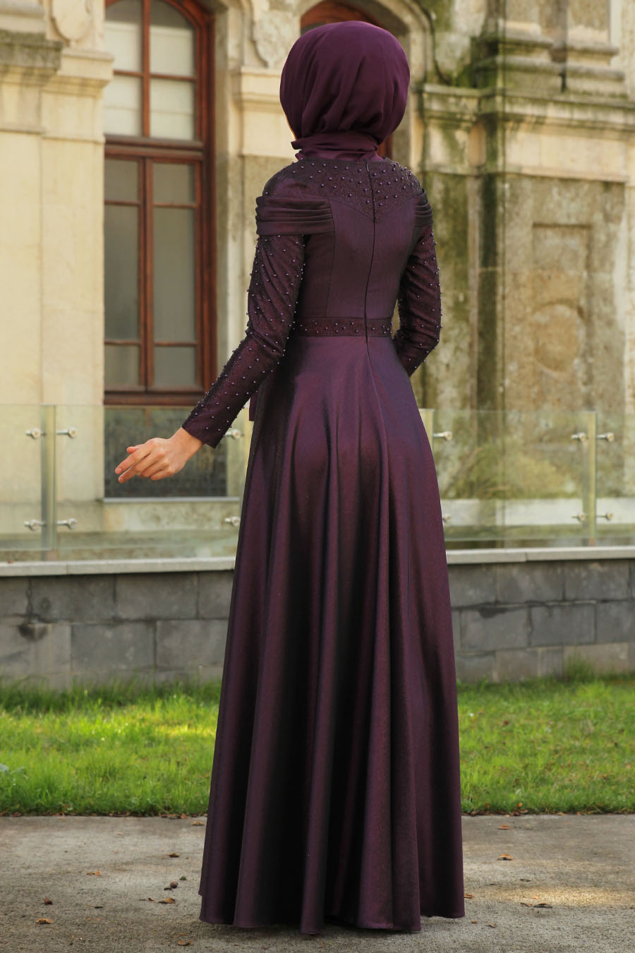 PEARL DETAILED PURPLE EVENING DRESS PEARL DETAILED PURPLE EVENING DRESS