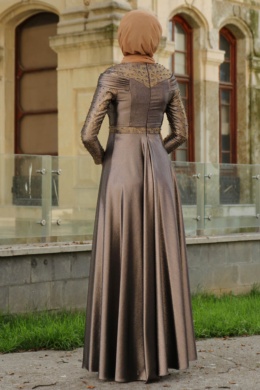 PEARL DETAILED VISON COLOR EVENING DRESS