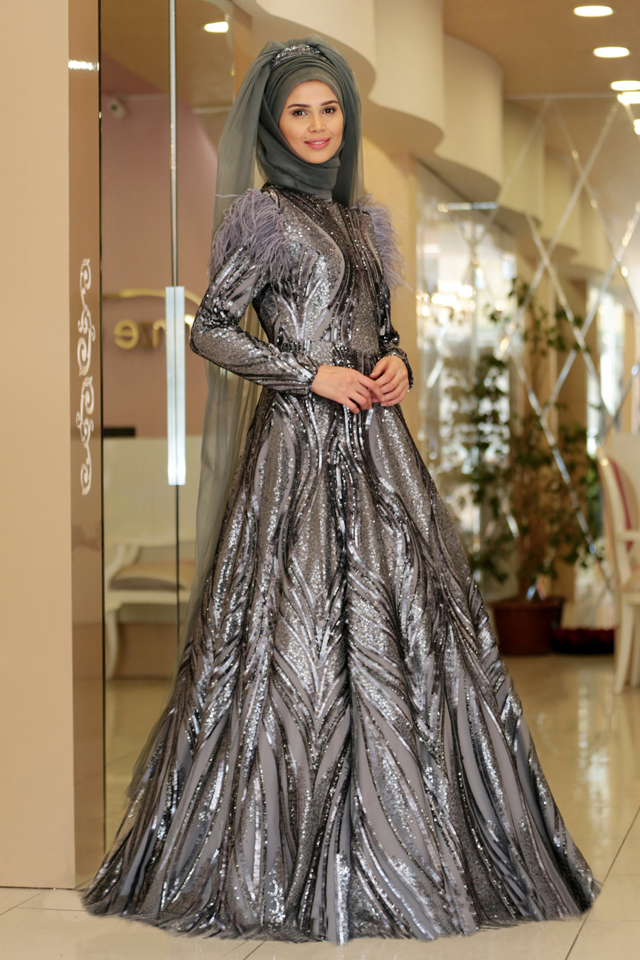 GREY EVENING DRESS