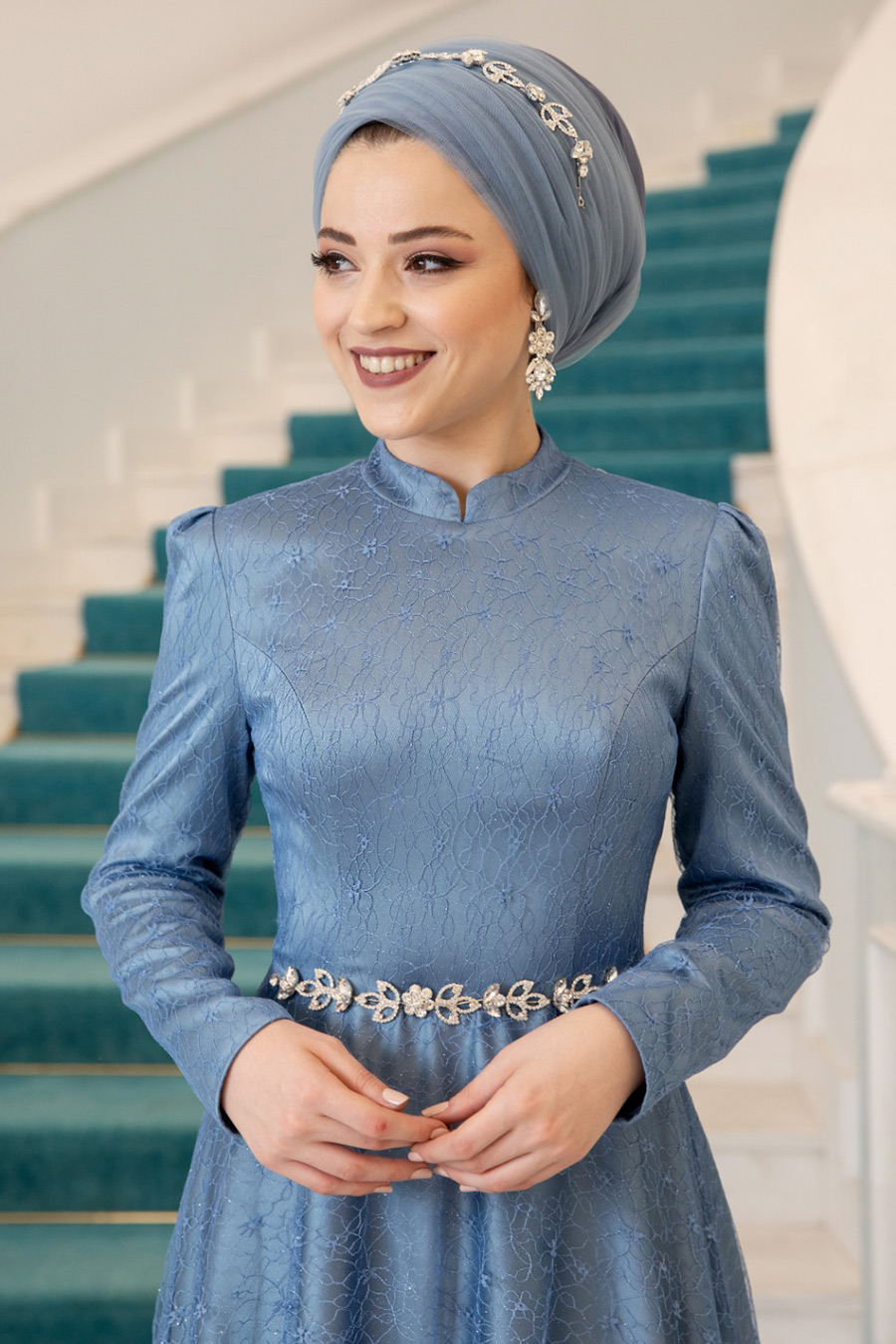 INDIGO COLOR EVENING DRESS 