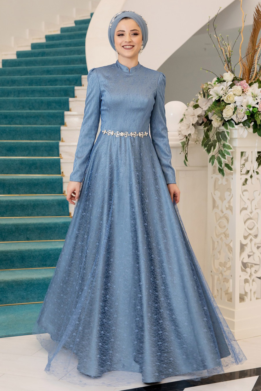 INDIGO COLOR EVENING DRESS 