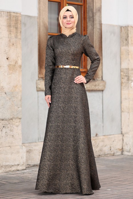 PATTERNED BLACK EVENING DRESS 