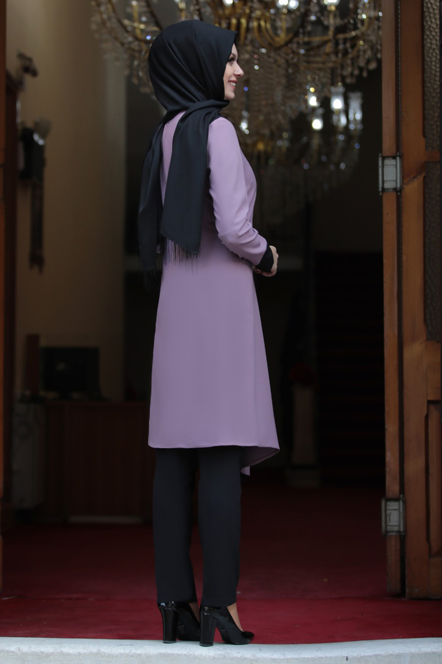 LILA TUNIC AND BLACK PANT SUIT