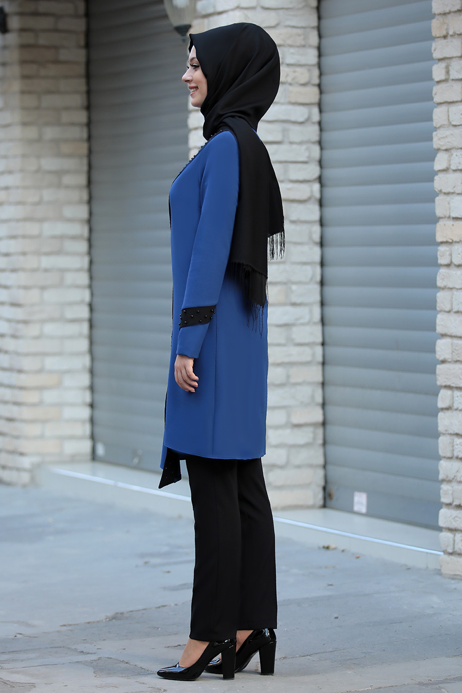 INDIGO COLOR TUNIC AND BLACK PANT SUIT