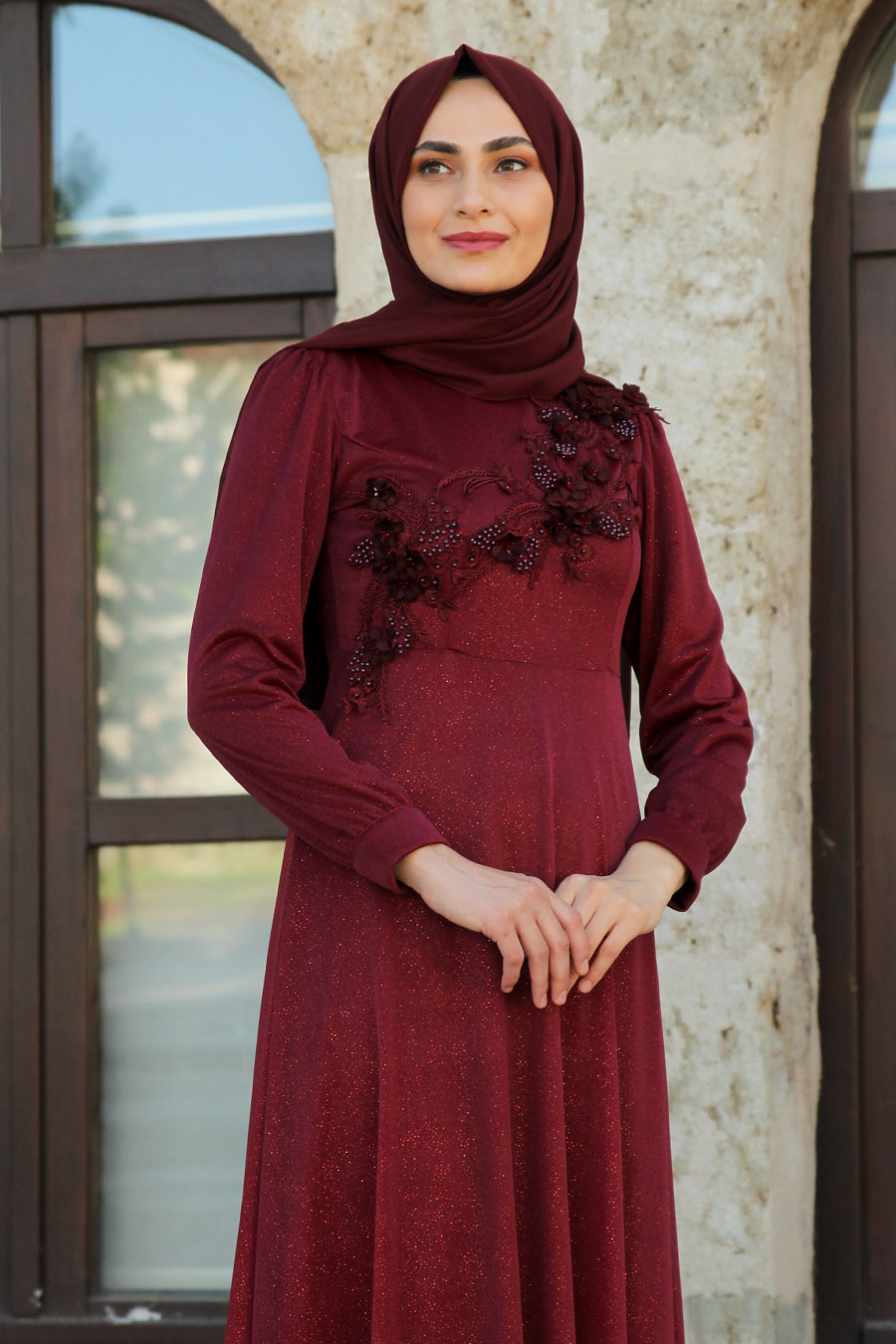 CLARET RED EVENING DRESS