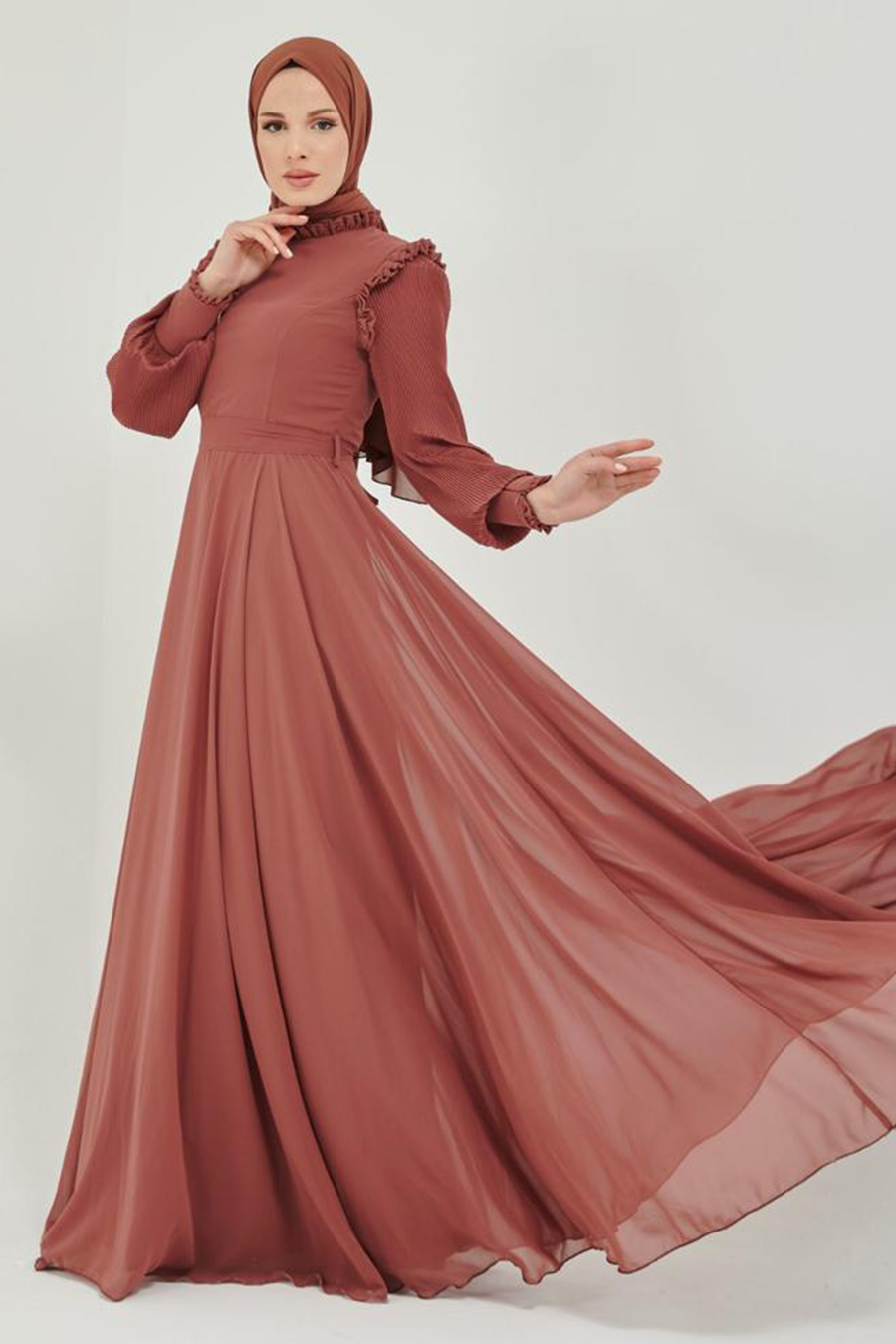 BRICK COLOR EVENING DRESS