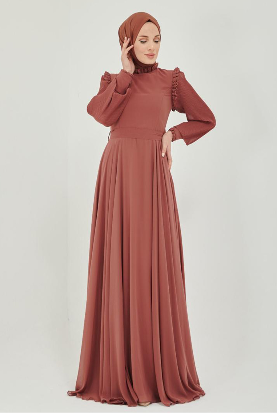 BRICK COLOR EVENING DRESS