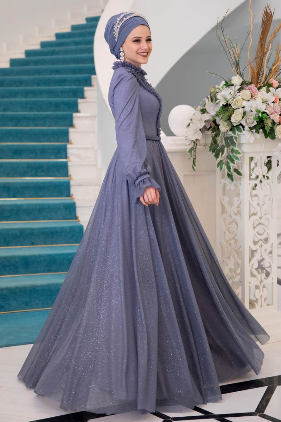 indigo evening gown