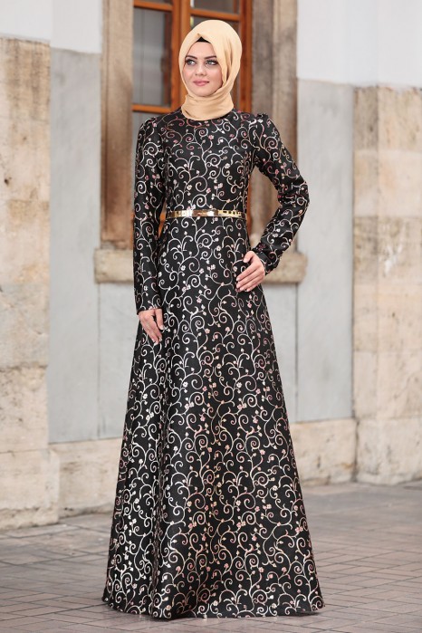 PATTERNED BLACK EVENING DRESS