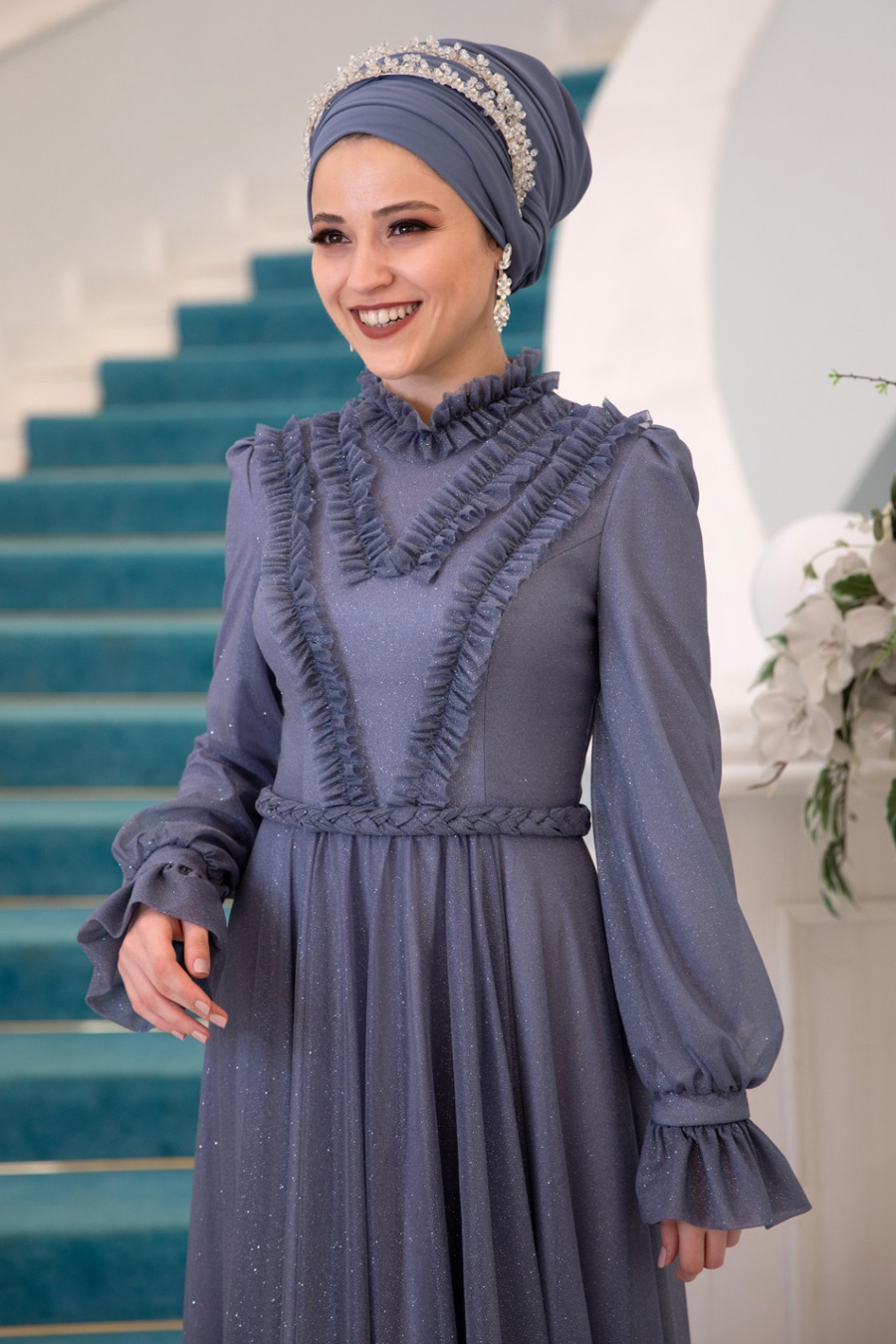 INDIGO COLOR EVENING DRESS 